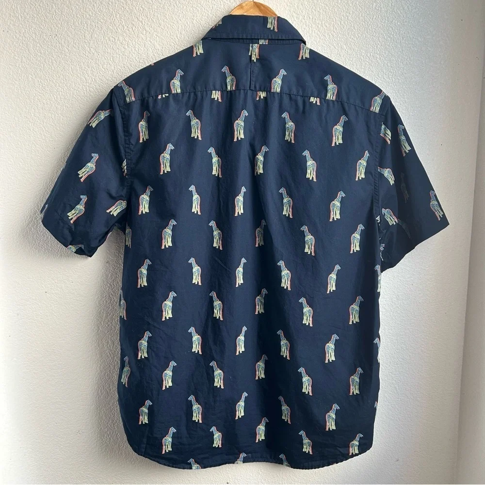 Banana Republic | Luxe Poplin Navy Giraffe Print Button Down Shirt